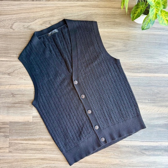 Kallspin Wool Black Button-Front Cable Knit Slim Sweater Vest Size M - Picture 2 of 8